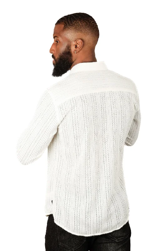 Barabas Ivory Cable Knit Button Up Shirt