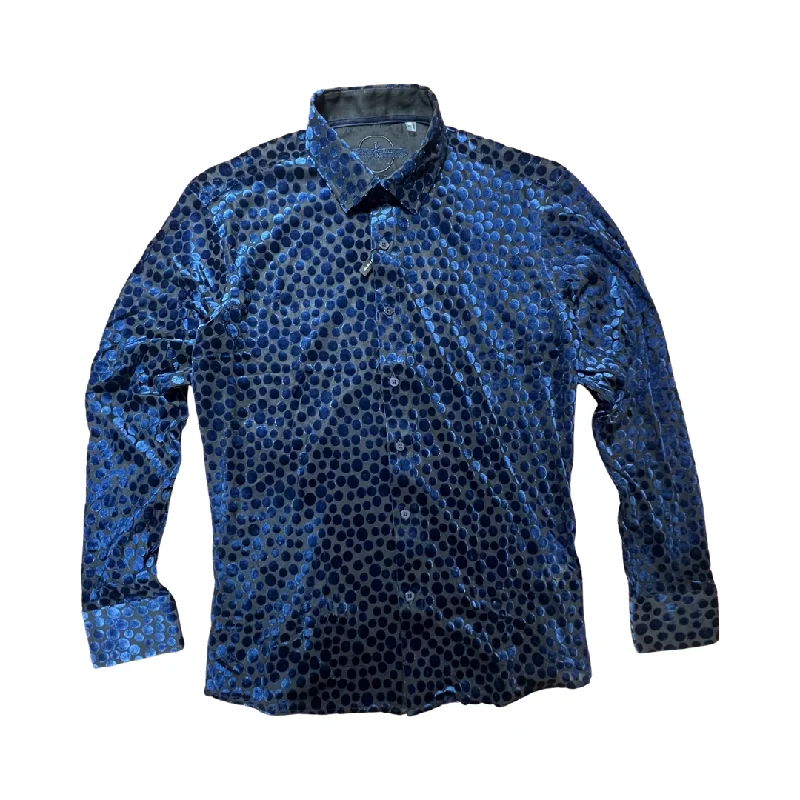 Barabas Navy Blue Dot Velvet Button Up Shirt