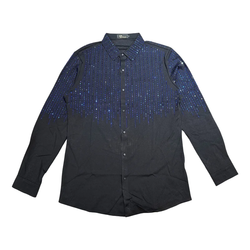 Barocco Black/Blue Crystal Rain Button Up Shirt