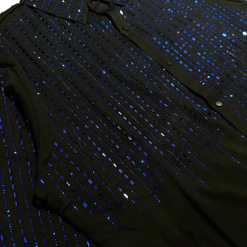 Barocco Black/Blue Crystal Rain Button Up Shirt