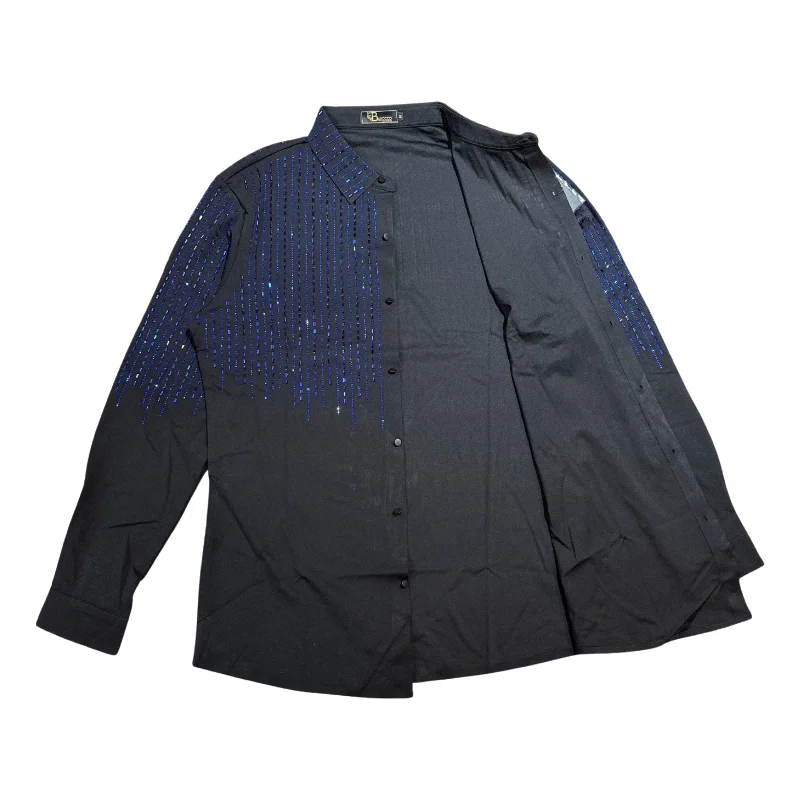 Barocco Black/Blue Crystal Rain Button Up Shirt