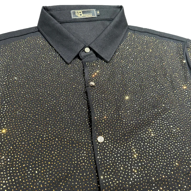 Barocco Black/Gold Fully Loaded Crystal Button Up Shirt