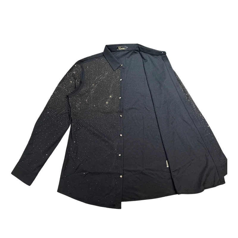 Barocco Black/Gold Fully Loaded Crystal Button Up Shirt