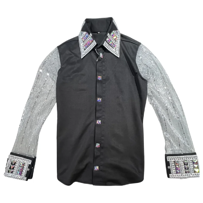 Kashani Black & Silver Royal Hyper Crystal Button-Up Zip Shirt