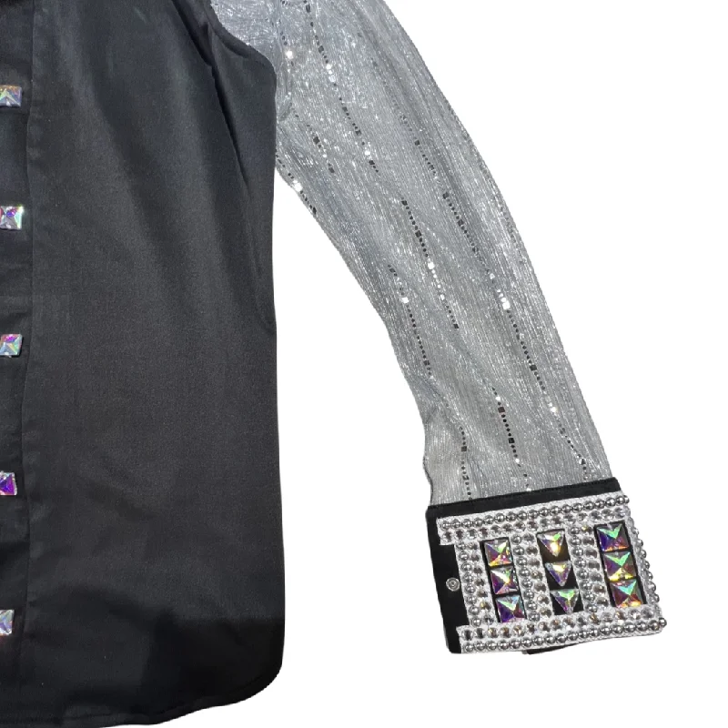 Kashani Black & Silver Royal Hyper Crystal Button-Up Zip Shirt