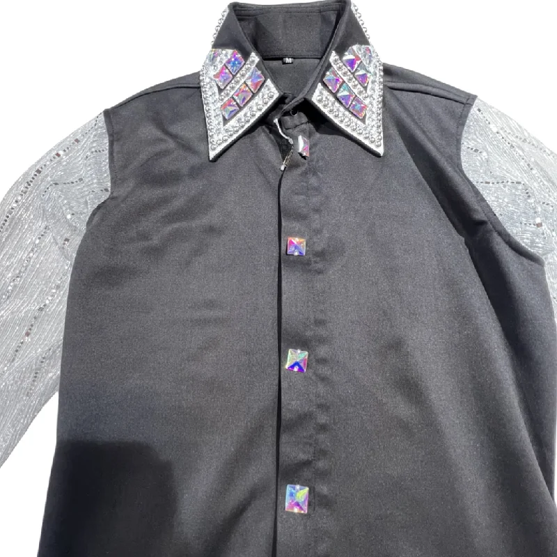 Kashani Black & Silver Royal Hyper Crystal Button-Up Zip Shirt