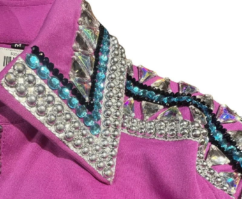 Kashani Fuchsia Pink Royal Hyper Crystal Button-Up Zip Shirt