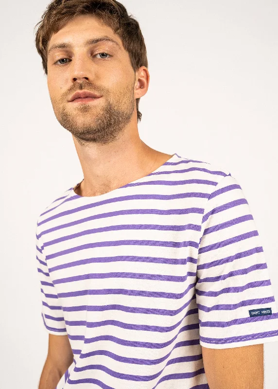 Levant short sleeve striped sailor shirt - regular fit, in light cotton (ECUME/VIOLET)