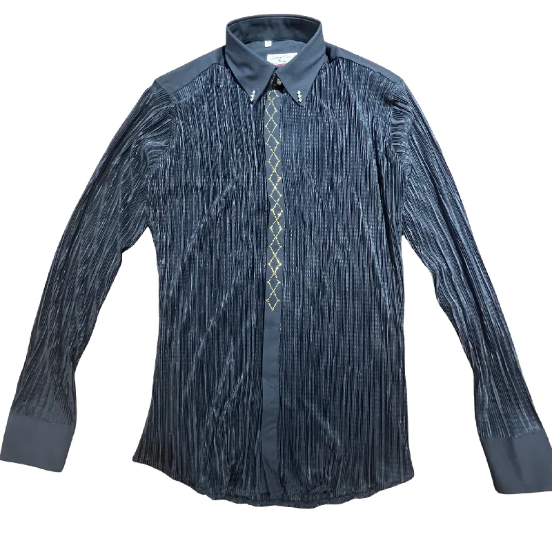 Lorenzzo Franco Pleated Gold Crystal Button Up Shirt