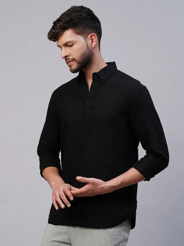 Men's Black 100% Linen Kurta