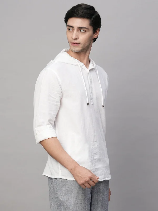 Men's White Cotton Linen Regular Fit Shirt