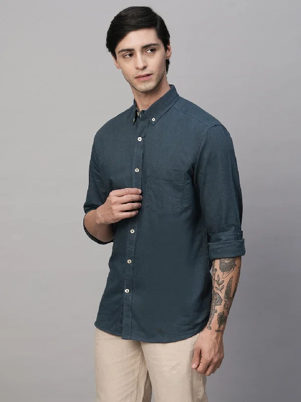 Men's Oxford  Navy Cotton Regular Fit Shirt