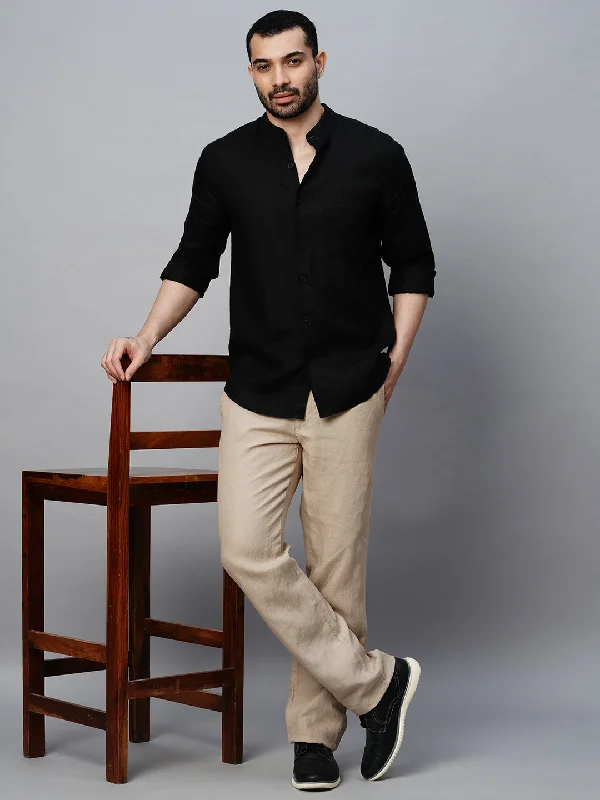 Men's Black Linen Regular Fit Shirt