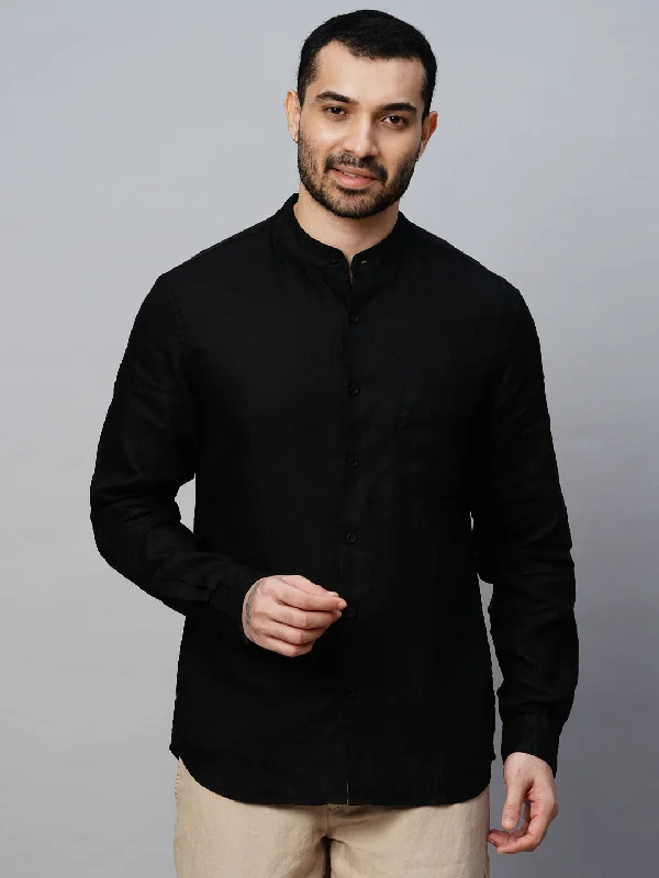 Men's Black Linen Regular Fit Shirt