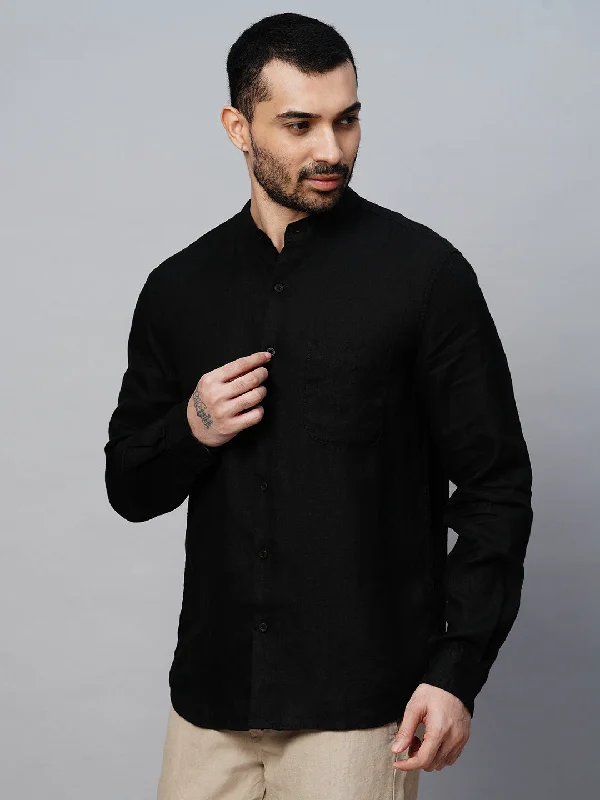 Men's Black Linen Regular Fit Shirt