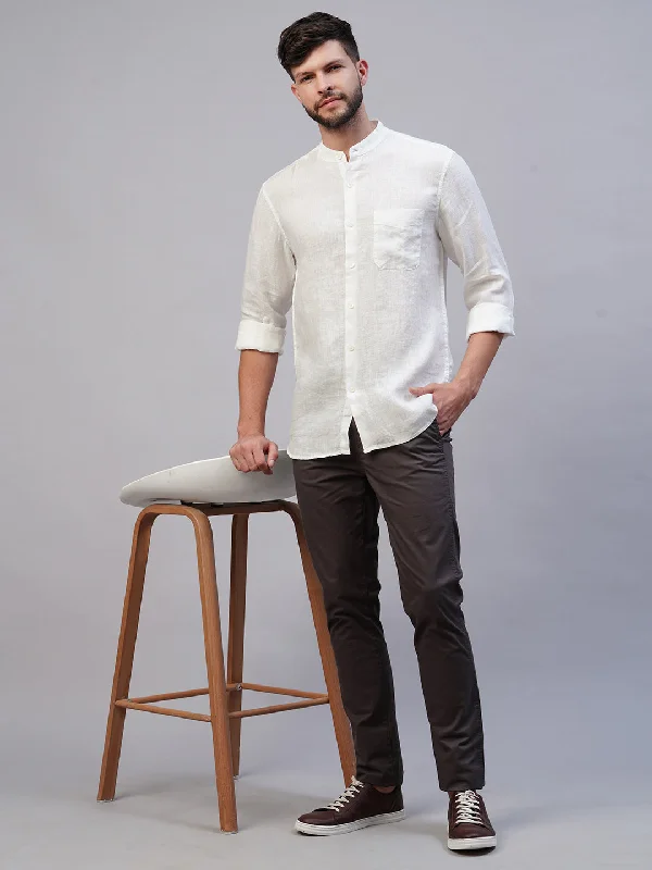 Men's White Linen Regular Fit Shirt