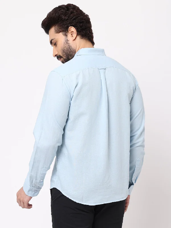 Men's 100% Linen Sky Blue Regular Fit Shirt