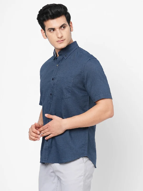 Men's Navy Oxford Cotton Regular Fit Shirts