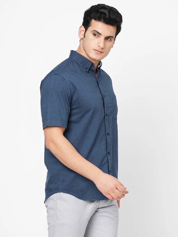 Men's Navy Oxford Cotton Regular Fit Shirts