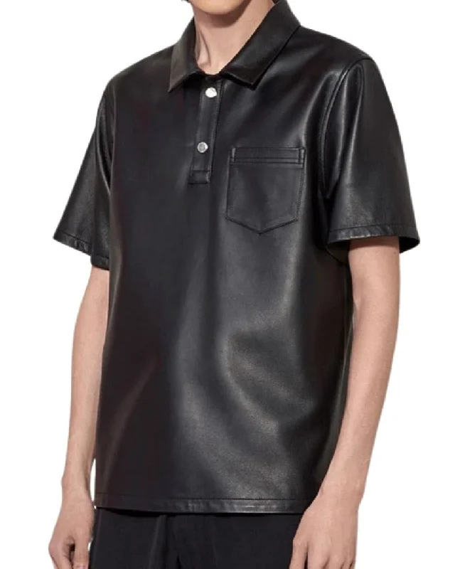 Mens Black Leather Polo Shirt