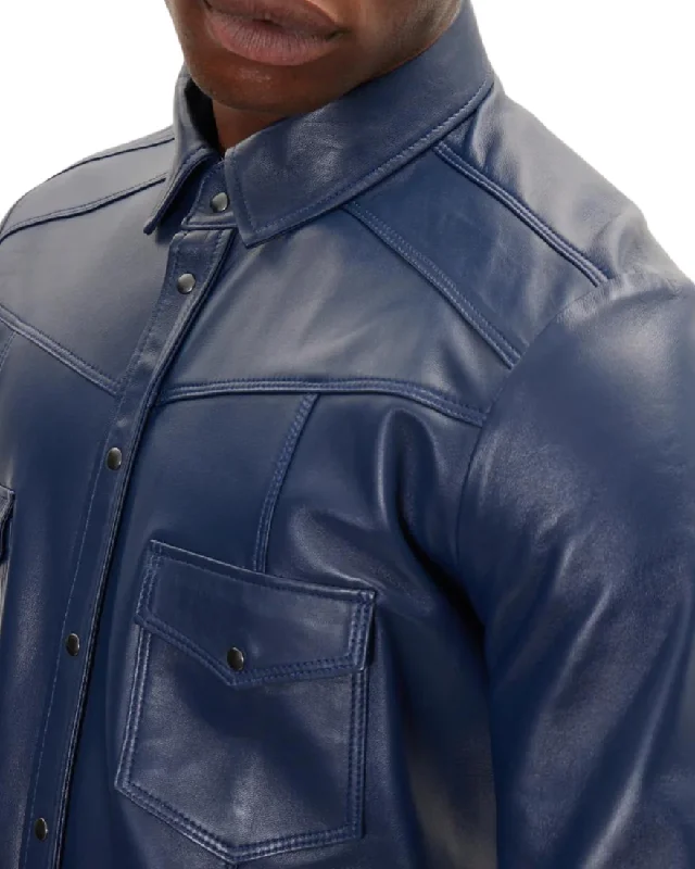 Mens Blue Leather Shirt