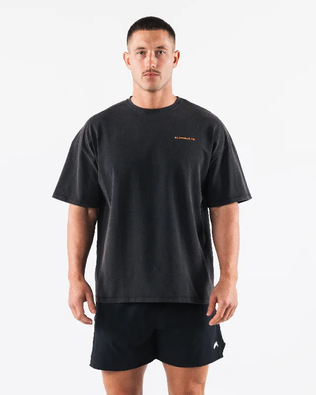 Breathe More Tee - Washed Black / Orange