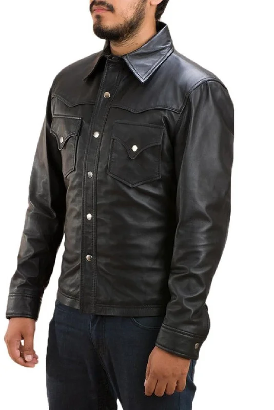 Mens Long Sleeve Leather Shirt | Genuine Nappa Sheepskin