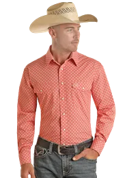 MENS PANHANDLE CORAL W/ WHITE DOT PATTERN SHIRT