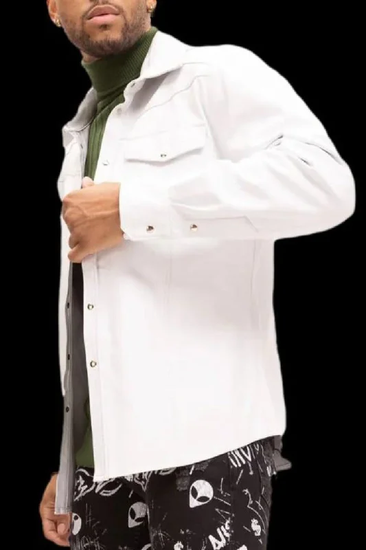 Mens White Leather Shirt