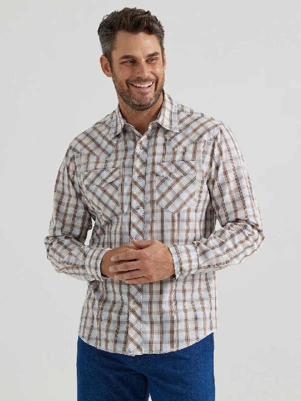 MENS WRANGLER BROWN PLAID SHIRT