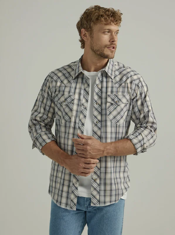 MENS WRANGLER RETRO TAN/BLUE PLAID