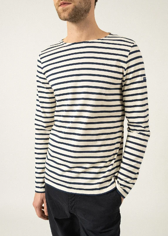 Minquiers unisex striped sailor shirt - regular fit, in light cotton (ECRU/MARINE)