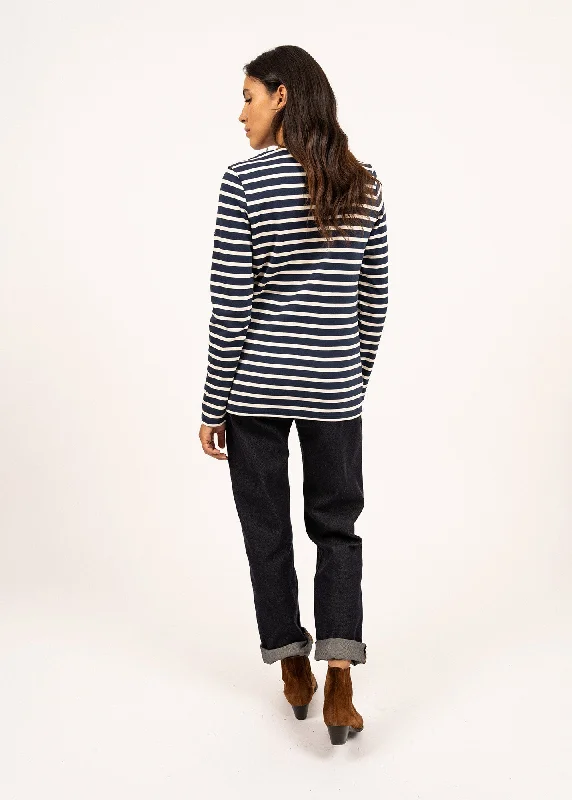 Minquilock iconic sailor striped shirt - in interlock (MARINE/ECRU)