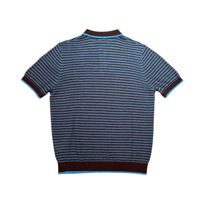 Prestige Brown & Blue Stripe Knit Button Polo Shirt