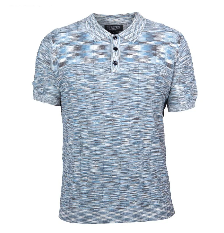 Prestige Heather Blue Knit Button Polo Shirt