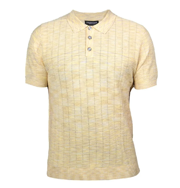 Prestige Heather Yellow Knit Button Polo Shirt