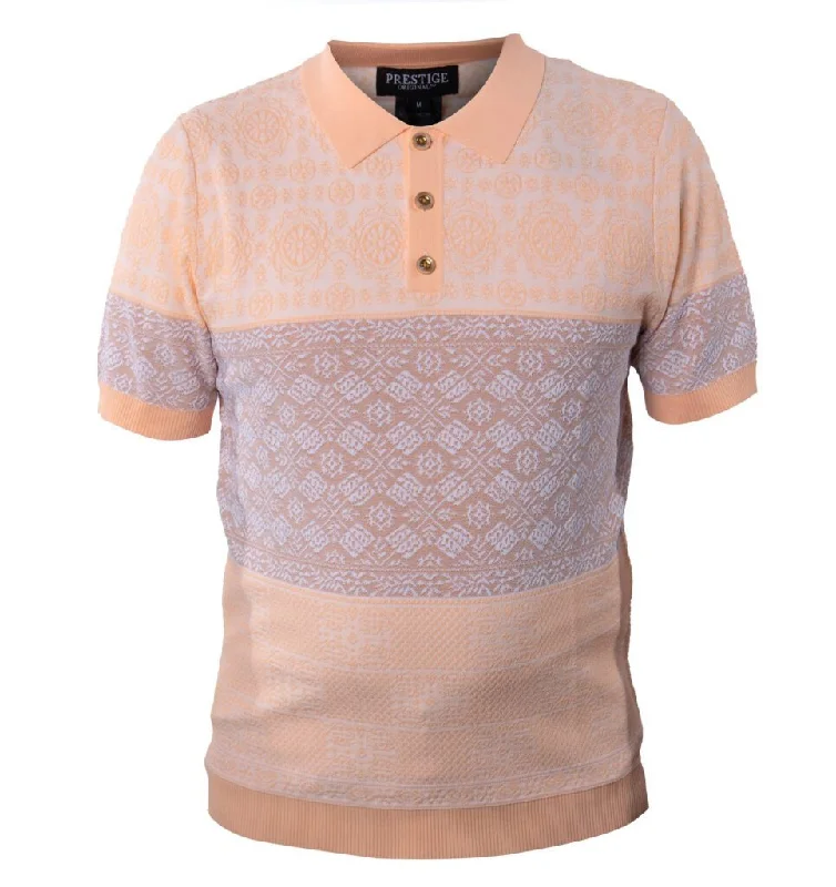 Prestige Peach Hieroglyphics Knit Button Polo Shirt