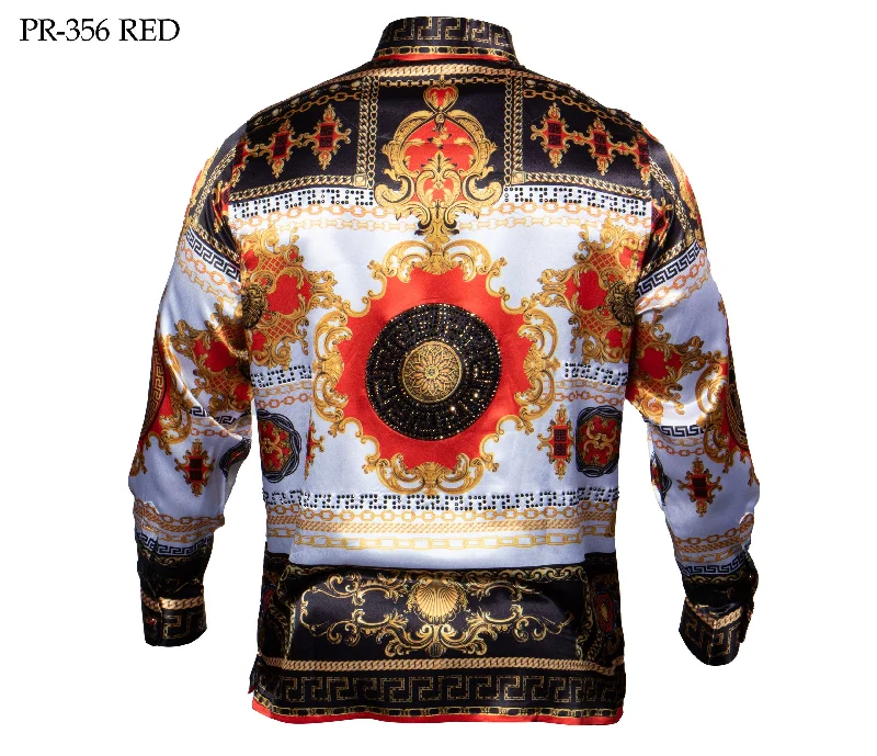 Prestige Red Gold Crystal Monarch Button Up Shirt