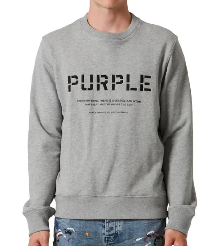 PURPLE BRAND - FRENCH TERRY HEATHER GREY EMB STENCIL LOGO CREW