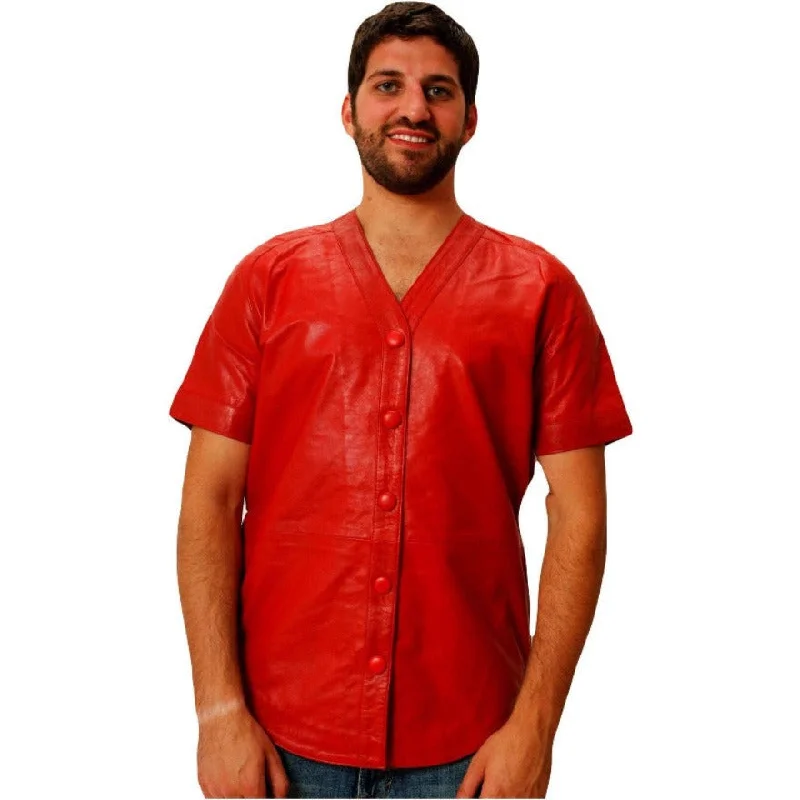 Red Leather Baseball Jersey for Men