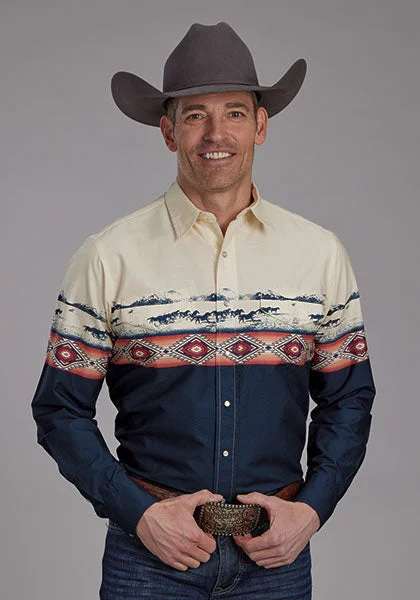 Roper Men's Open Range Border Print Shirt