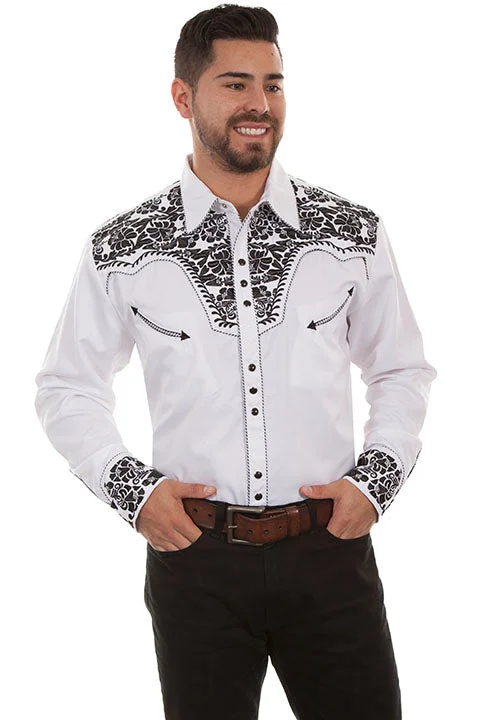 Scully Men's Retro Gunfighter Western Shirt - Wht/Blk