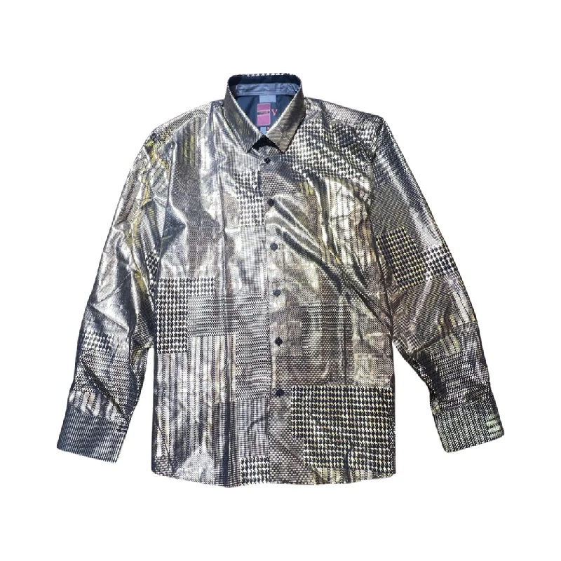 Vassari Black & Gold Geometric Button Up Shirt