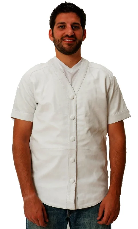 White Leather Baseball Jersey Nappa Sheepskin