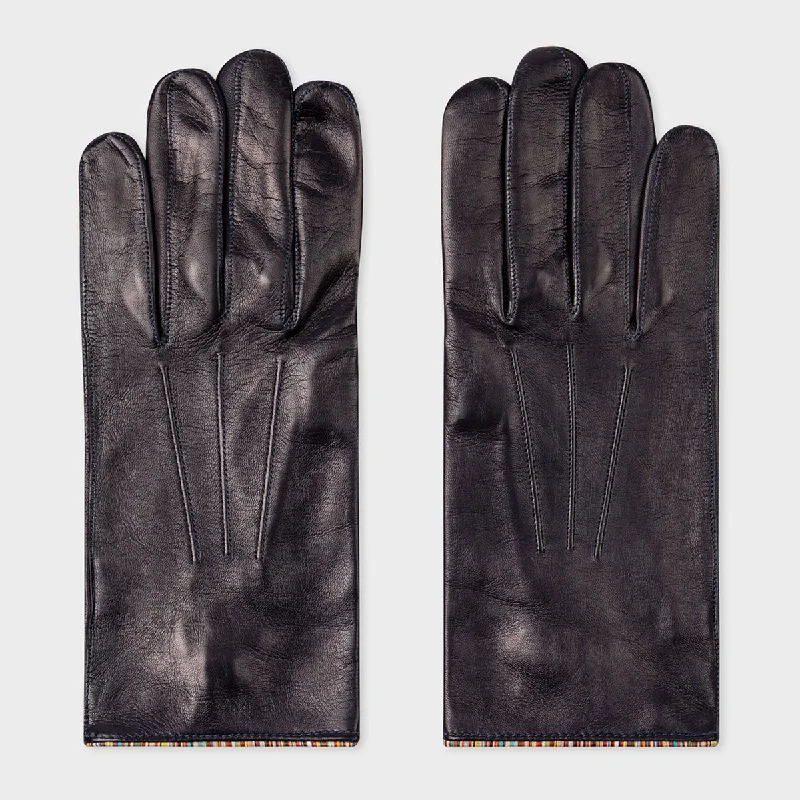 Paul Smith - Men's Gloves With 'Signature Stripe' Piping in Navy