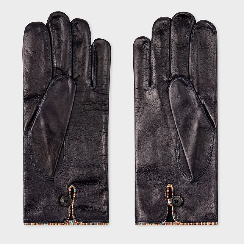 Paul Smith - Men's Gloves With 'Signature Stripe' Piping in Navy