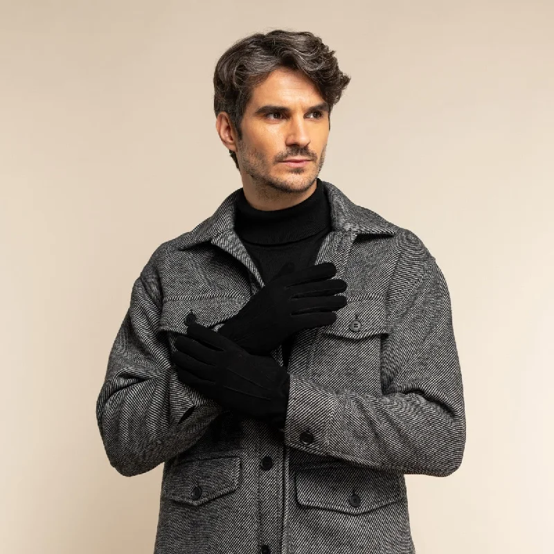 Rex (black) - suede goatskin leather gloves with luxurious wool/cashmere lining