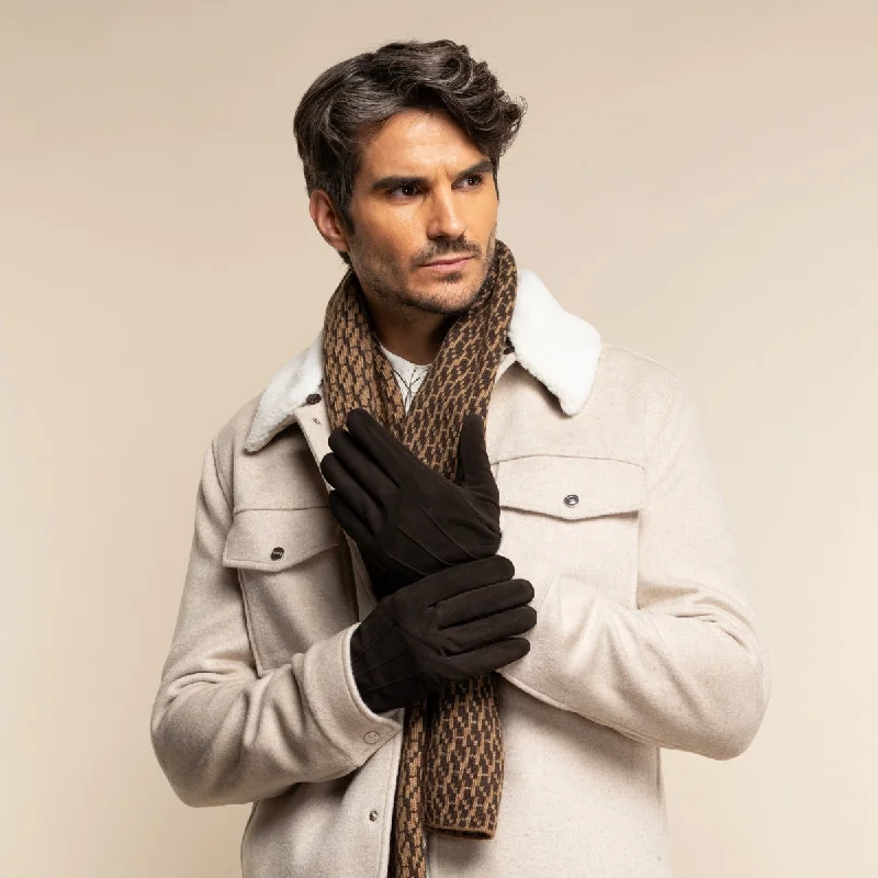 Rex (brown) - suede goatskin leather gloves with luxurious wool/cashmere lining