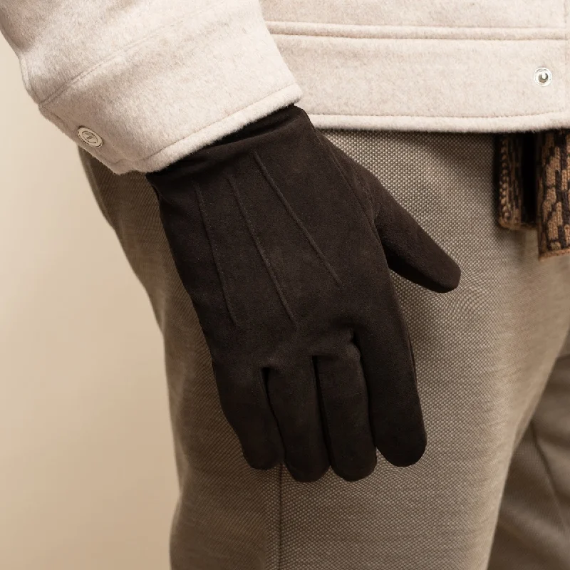 Rex (brown) - suede goatskin leather gloves with luxurious wool/cashmere lining