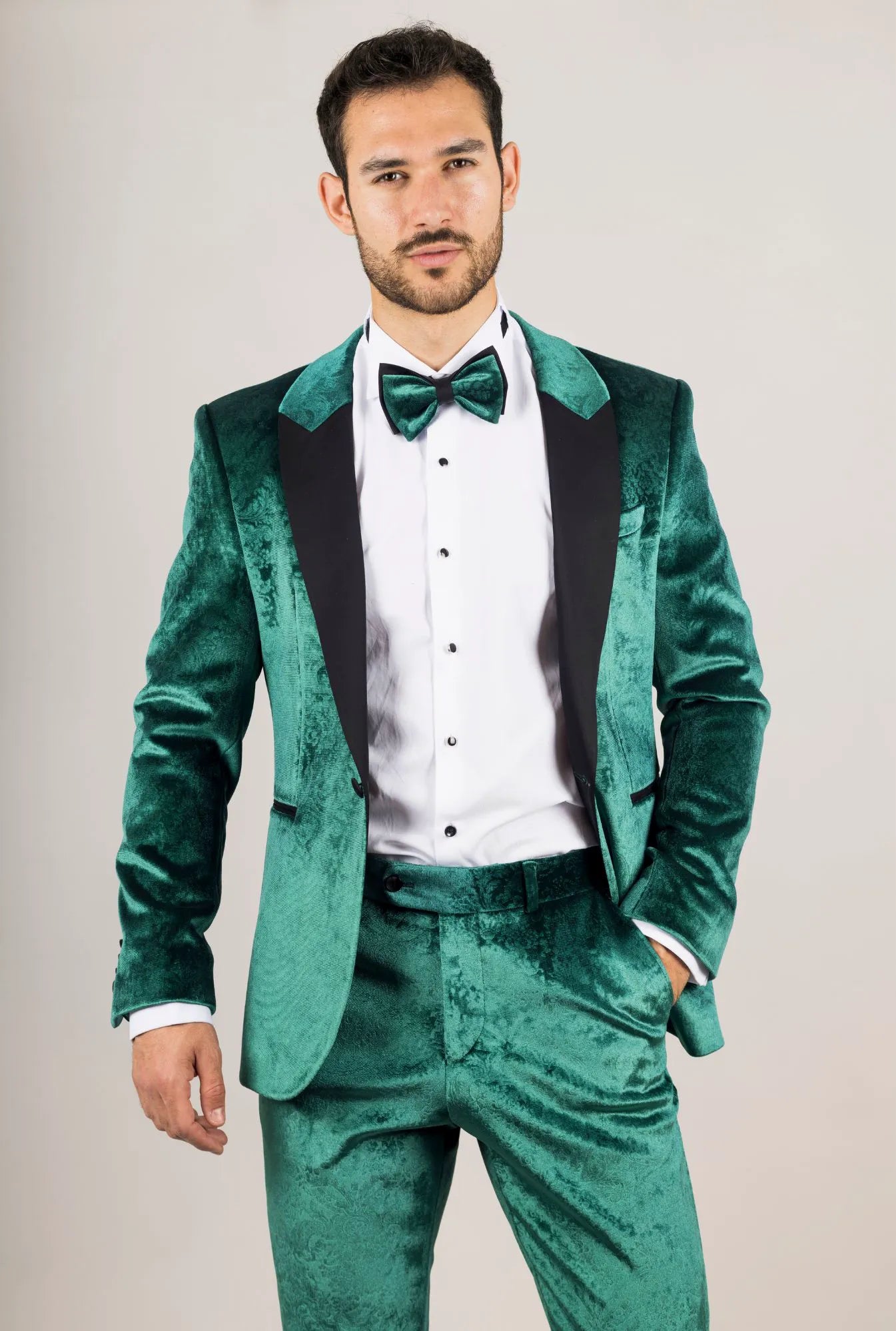 AK-25 - Men's Green 3 Piece Velvet Wedding Tuxedo Suit